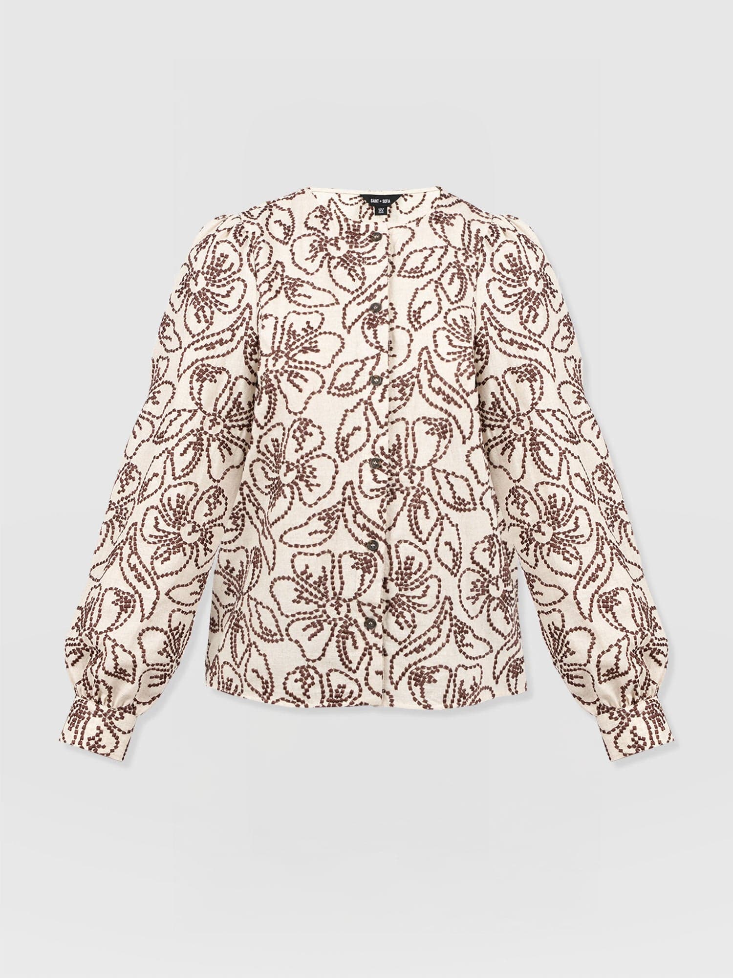 Tabitha Blouse - Cream/Brown - Women's Blouses | Saint + Sofia? USA